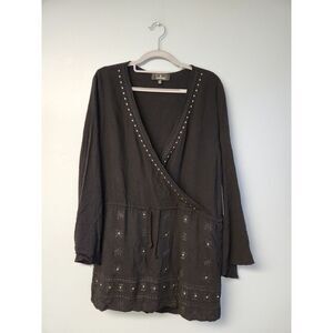 Lulu's San Marcos Black‎ Studded Long Sleeve Mini Dress Drawstring Womens S NWT